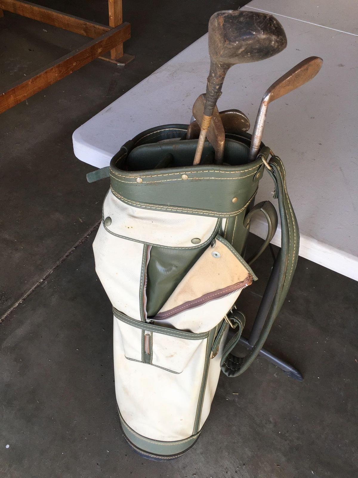 Vintage golf clubs with bag