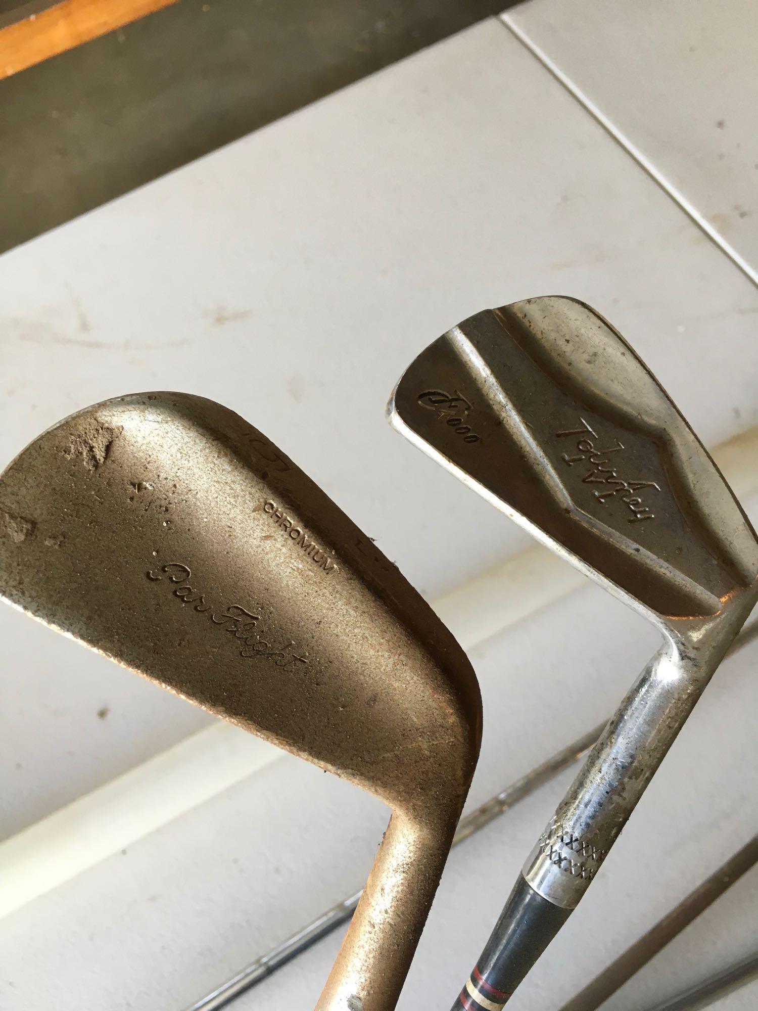 Vintage golf clubs with bag