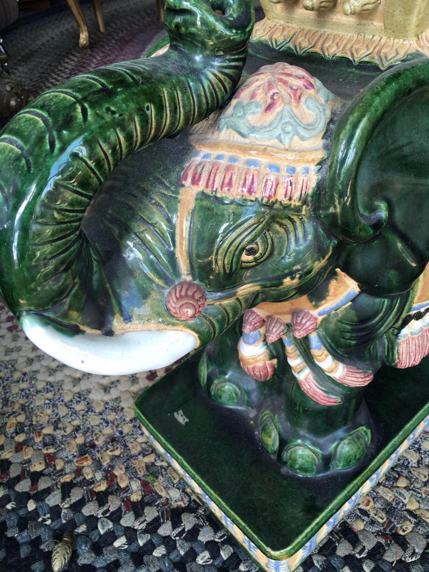 Ceramic Elephant, Oriental stand/table 22" x 20" x 8"