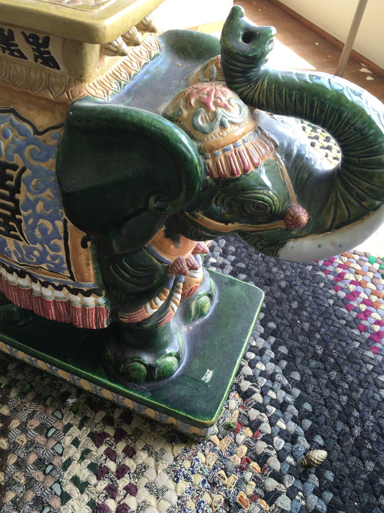 Ceramic Elephant, Oriental stand/table 22" x 20" x 8"