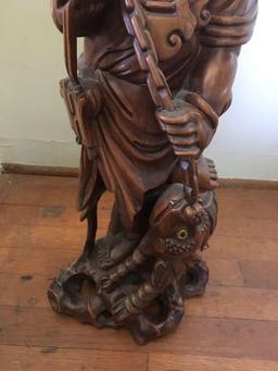 Vintage 22" x 9" wood, Buddha sculpture with dragon