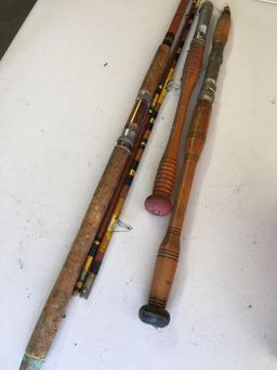 Vintage. Assorted fishing rod pieces. One stamped Wright & McGill