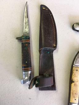 Vintage assorted knives 5 & straight blade razor,