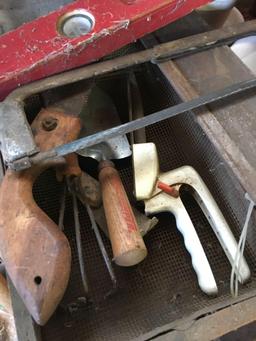 Vintage handmade cabinet with assorted tools & fasteners