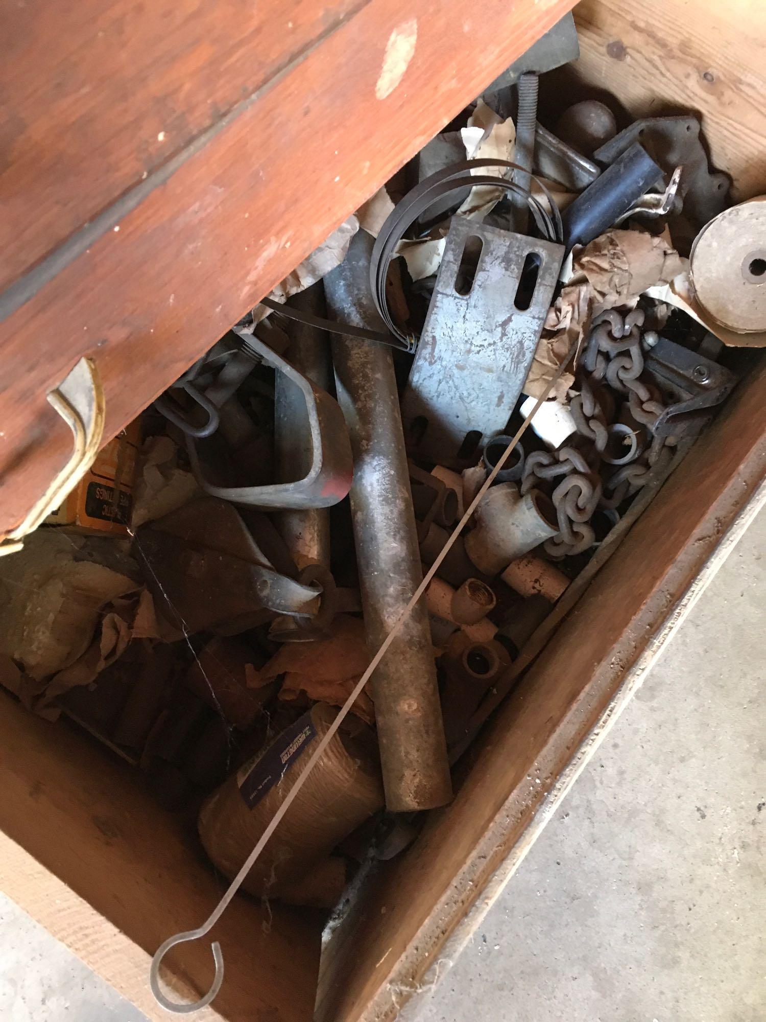 Vintage handmade cabinet with assorted tools & fasteners