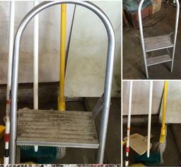 Cleaning supplies and step ladder