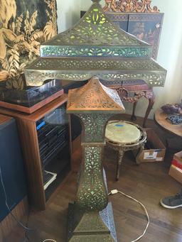 Vintage Floor Lamp,  WORKS,  Approx. 70" T x 22" W (lid). Missing fasteners that secured the Shade