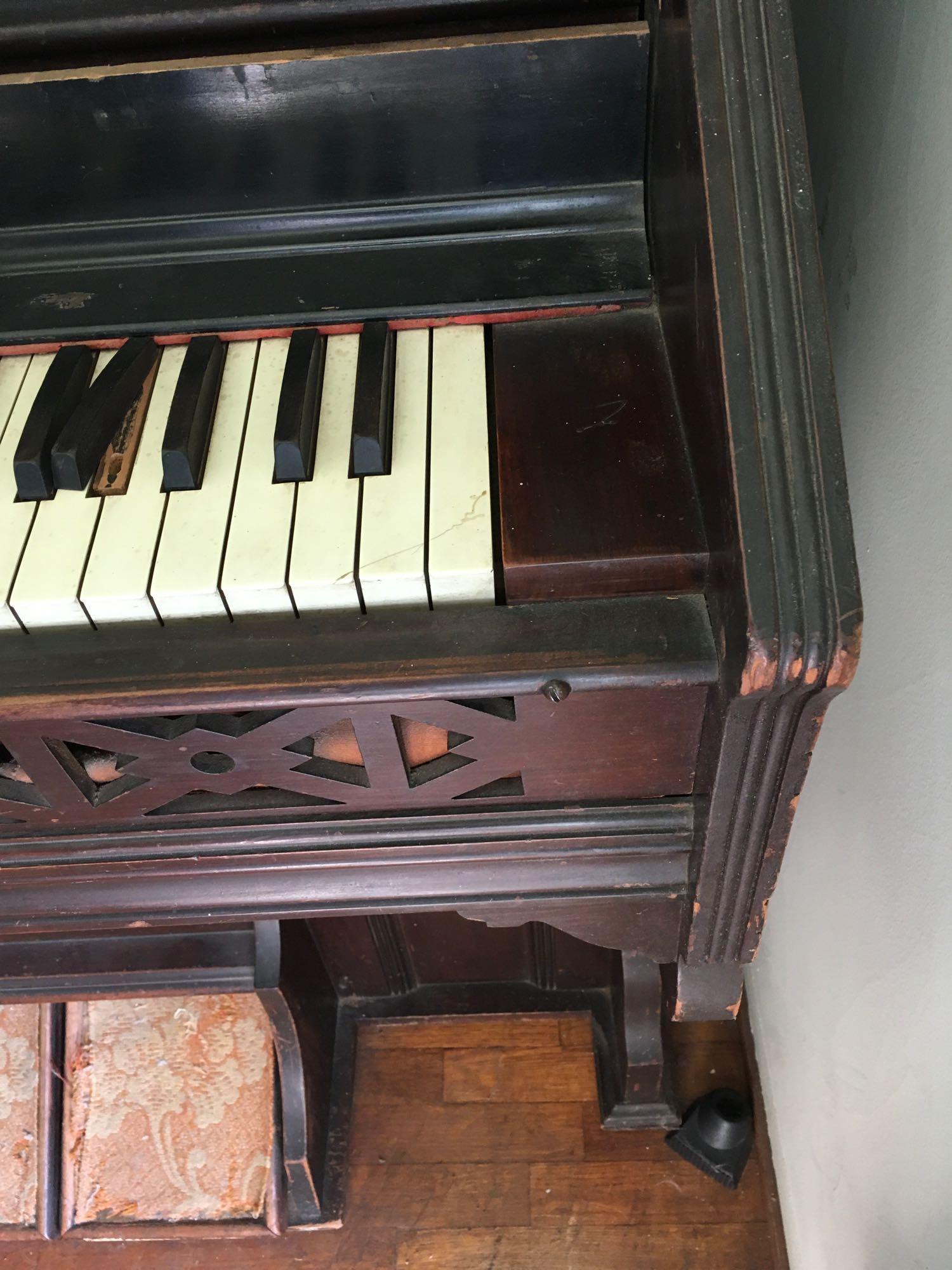 Victorian Kimball Chicago pump organ, stamped 189749 & "Songs Every One Should Know" book