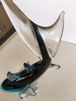 17" Genuine hand made FM art crystal Line Studio Ronneby Sweden shark art sculpture B783-350