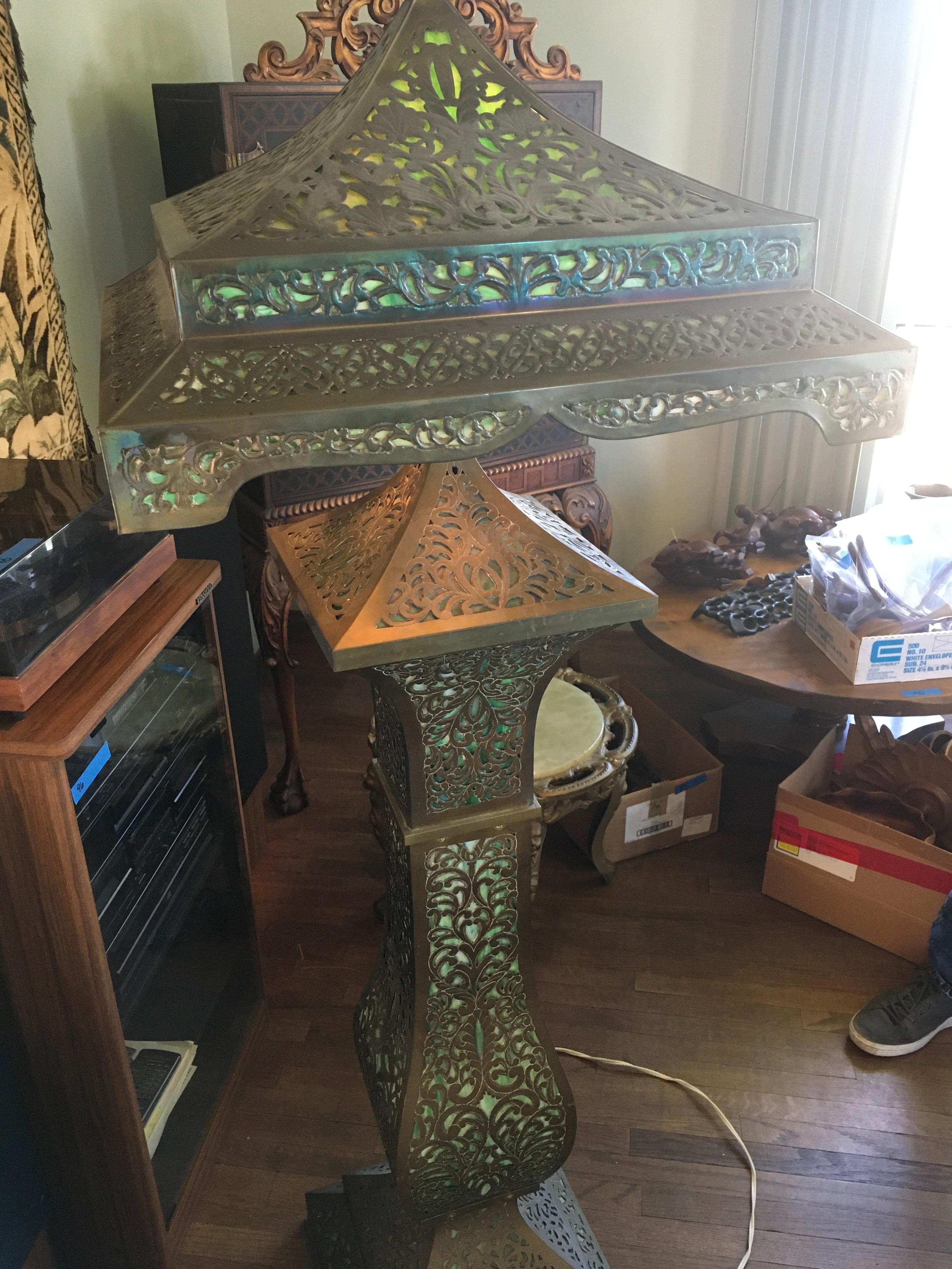 Vintage Floor Lamp,  WORKS,  Approx. 70" T x 22" W (lid). Missing fasteners that secured the Shade