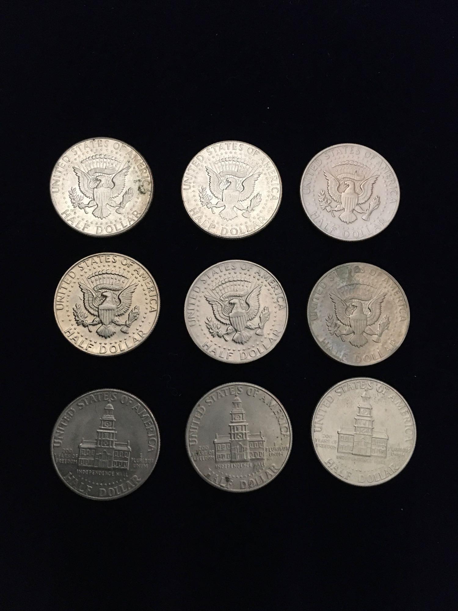 Kennedy Half Dollars 1)1968 1)1967 3)1972 3)1976 1)1981