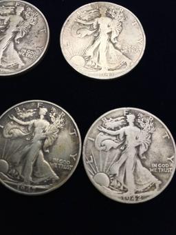 Walking Liberty Silver Half dollars 1)1941 2)1942 1)1943 1)1947