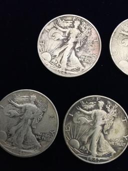 Walking Liberty Silver Half dollars 1)1941 2)1942 1)1943 1)1947