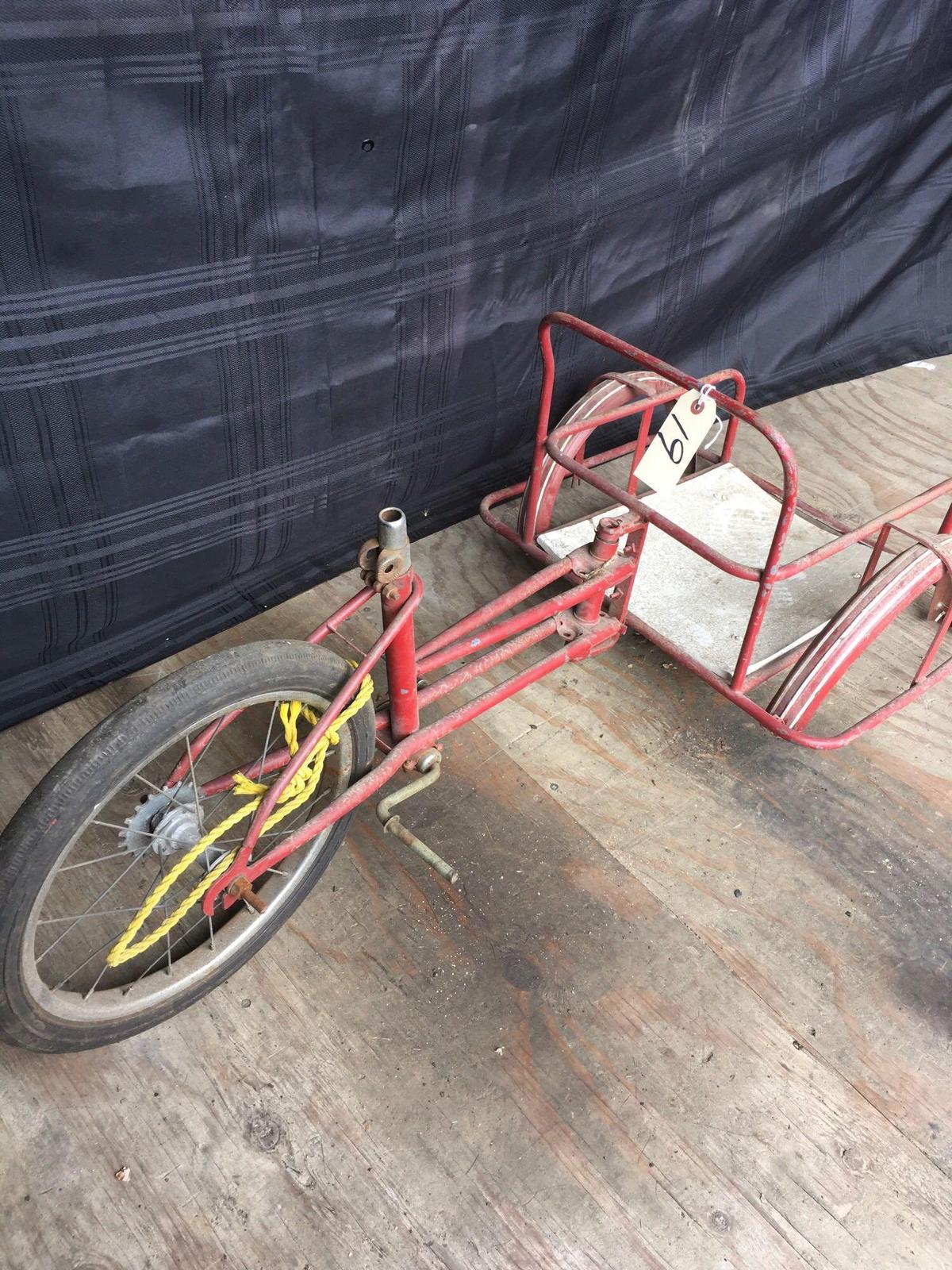 Vintage Metal Tricycle with Chariot Cart missing parts