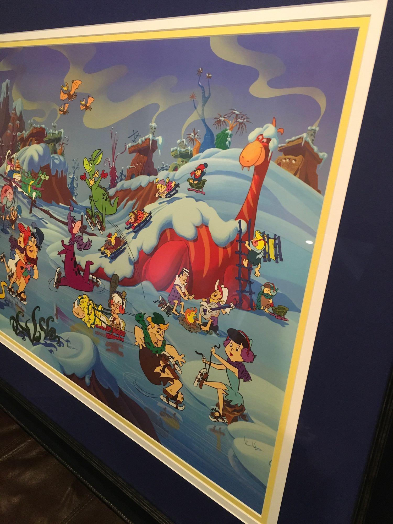 Seriolithograph in color on wove paper,  Bedrock Winter Wonderland,  2004 Hanna-Barbera Studios