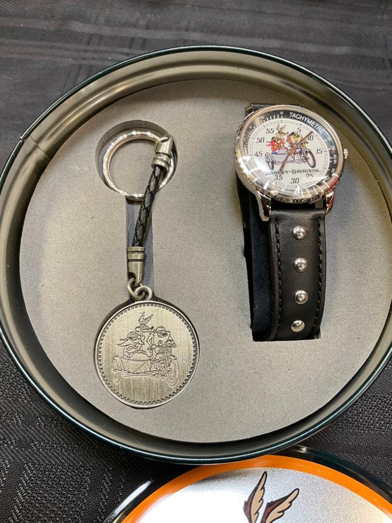 Limited Edition Harley Davidson Tachymetre watch with key chain and original tin case