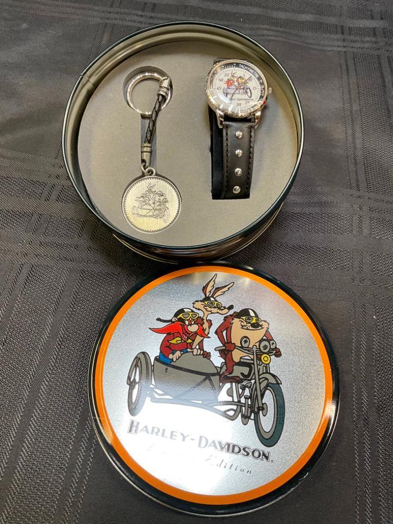 Limited Edition Harley Davidson Tachymetre watch with key chain and original tin case