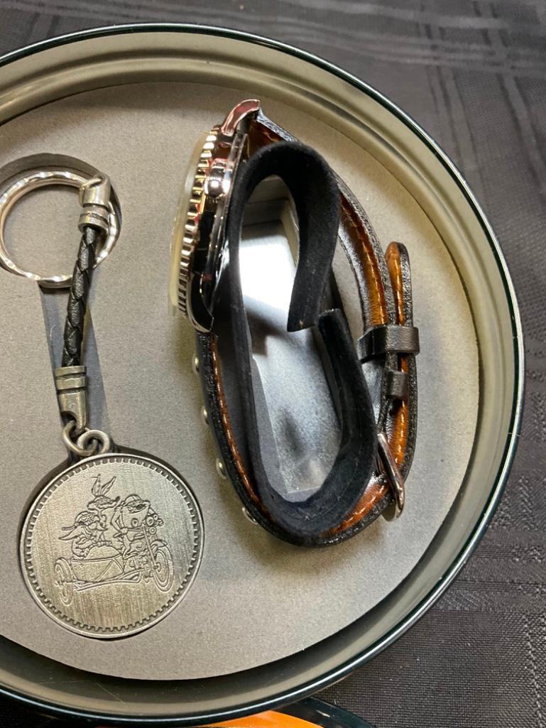 Limited Edition Harley Davidson Tachymetre watch with key chain and original tin case