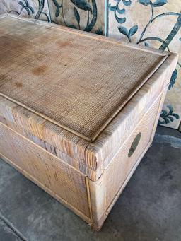 Vintage wicker trunk with metal accents. 20" T. 36" W x 20" D
