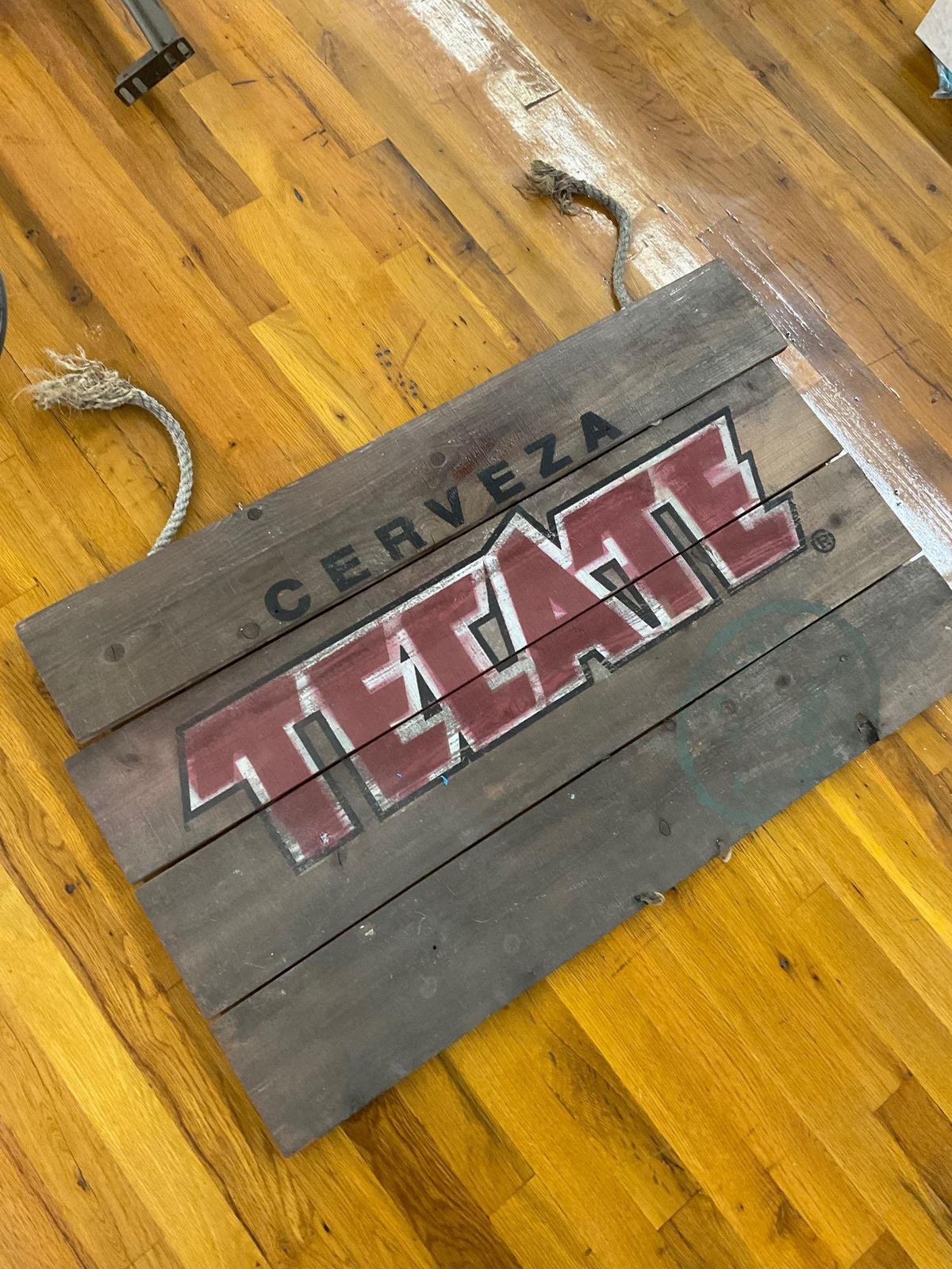 Tecate wood sign. 35" x 22"