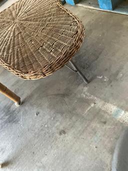 Vintage furniture. Rolling table, wicker tables, chair with front rollers & round table