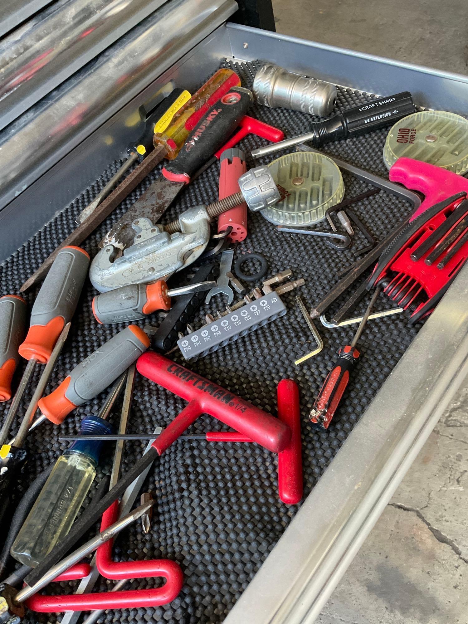 Husky 5 Drawer Tool Box, with Full Set Of Craftsman Box Wrenches & Other Asst. Tools 19" x 40" x 16"