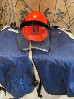 Husqvarna Headgear with shield & Ear muffs, includes leg protective garment.