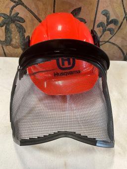 Husqvarna Headgear with shield & Ear muffs, includes leg protective garment.