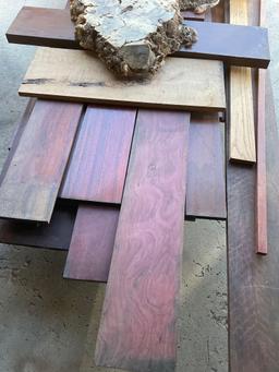 Large lot. Assorted size and variety of exotic scrap wood. Over 25 pieces