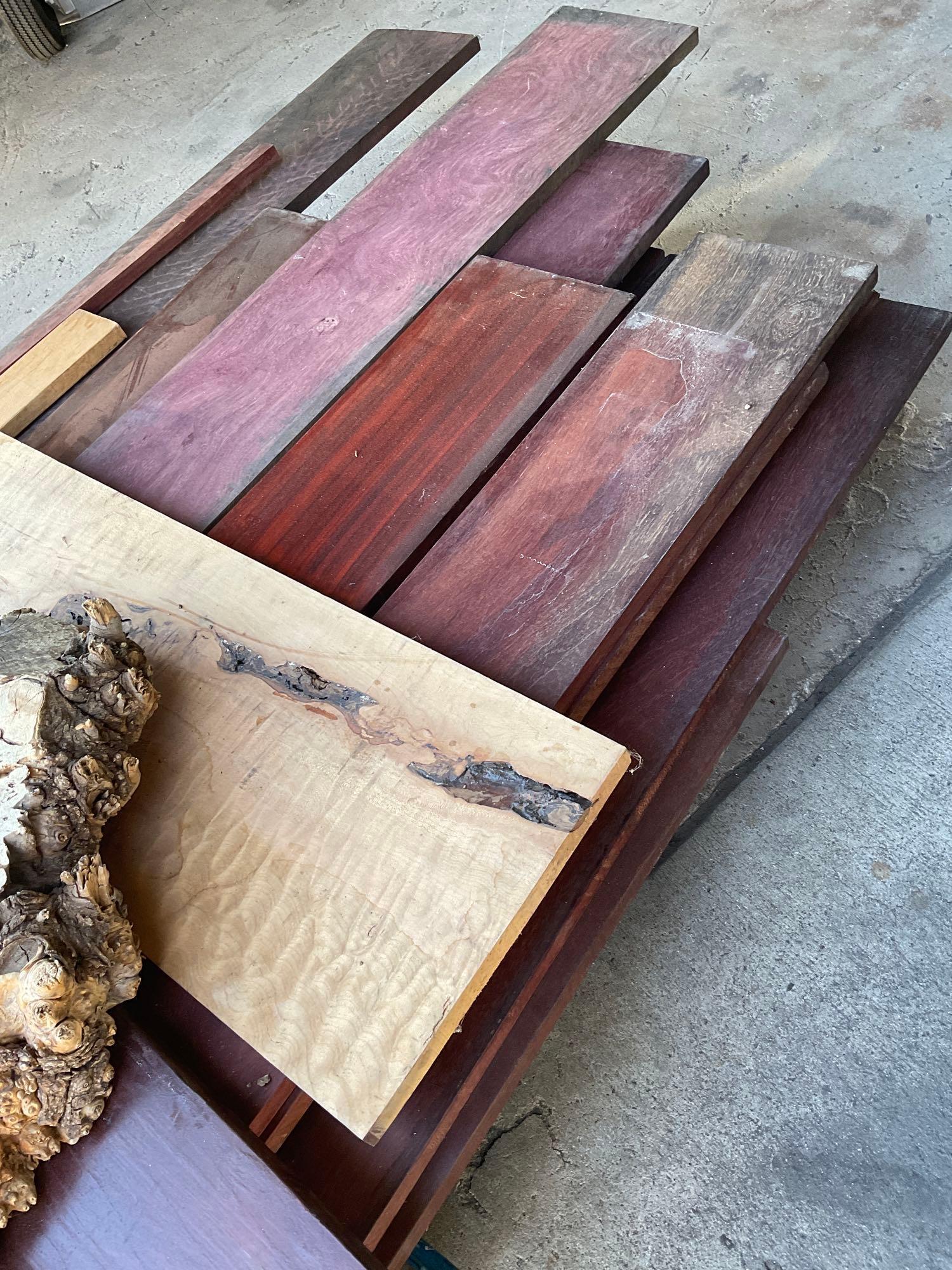 Large lot. Assorted size and variety of exotic scrap wood. Over 25 pieces