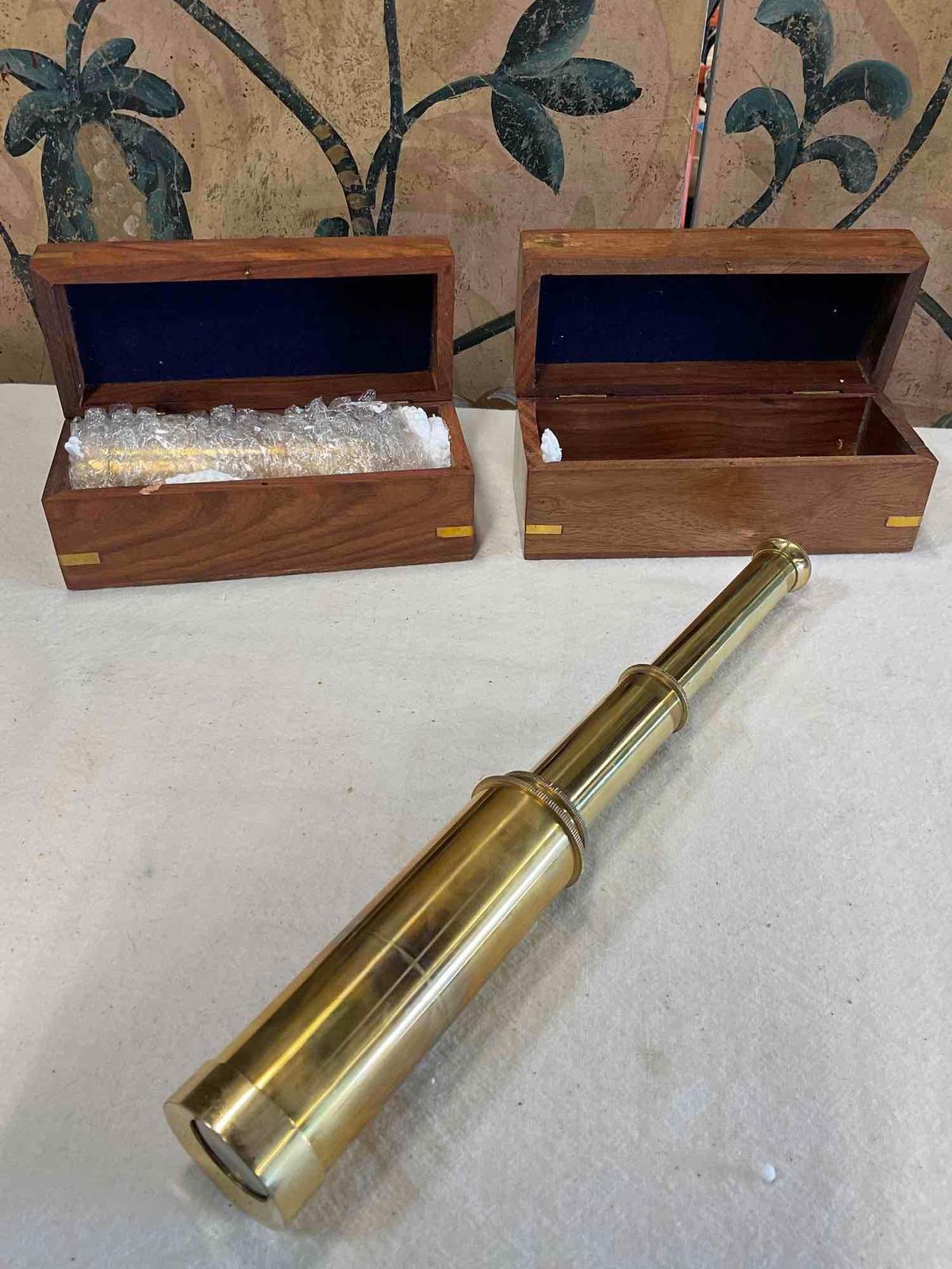 New 30" Brass telescope with wood box. 2 pieces
