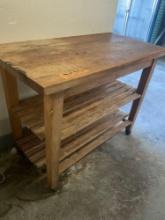 Wood Countertop Table, 24" x 48", with under shelf on casters