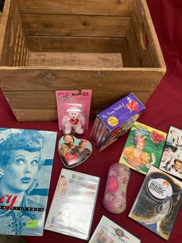 I Love Lucy/ Lucille Ball items & wood crate. 12 pieces