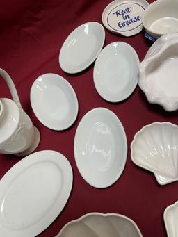 Shell servers, 10 Strawberry Street dish, porcelain oven dishes, vase, etc. 15 pieces