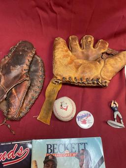 Assorted vintage collectible baseball items & football flag. 12 pieces