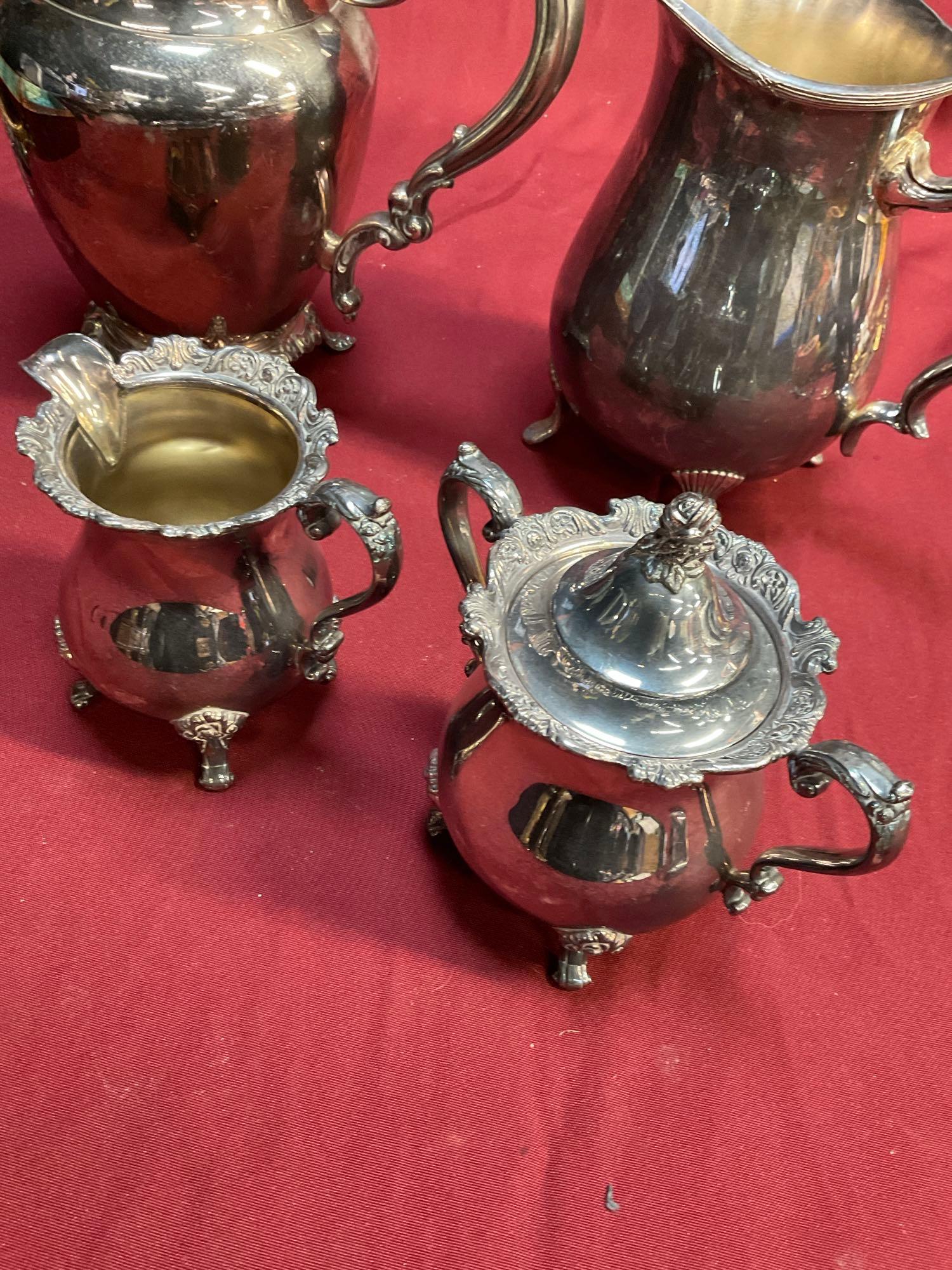 Vintage Royal Rose 9853 & 9854 sugar bowl & creamer, Oneida & Towle silverplate 2861 pitchers