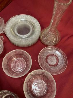 Assorted glass items, vase, plates, cups, etc. 19 pieces