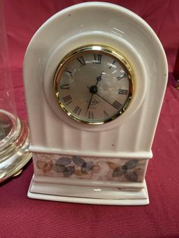 10" Elgin Quartz do me clock, 8" Lenox porcelain clock, 5" nautical Airguide barometer broken glass