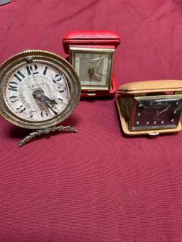 Vintage Seth Thomas & Bradley foldable clocks G Revel table clock