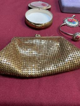 Vintage coin purse, jewelry set, compact