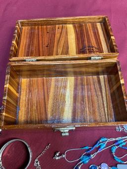 Hand crafted Greg Jenison box and assorted jewelry. 13 pieces