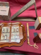 Wood items, letter box, triangle, etc. 6 pieces