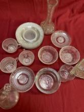 Assorted glass items, vase, plates, cups, etc. 19 pieces