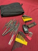 Bag and assorted drill bits and L & star keys. 30 pieces