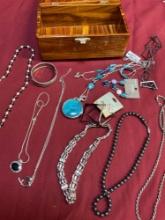 Hand crafted Greg Jenison box and assorted jewelry. 13 pieces