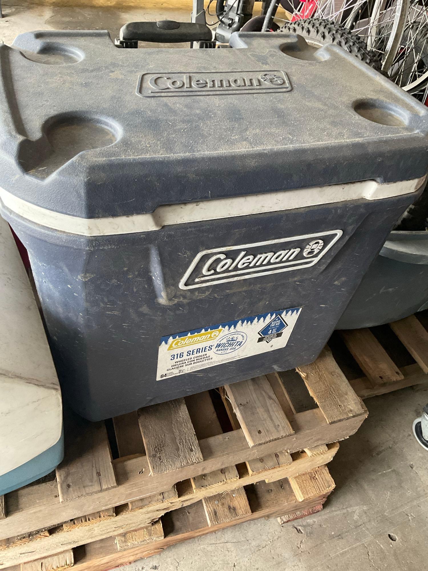 Assorted coolers. Coleman, Playmate, Rubbermate. 4 pieces