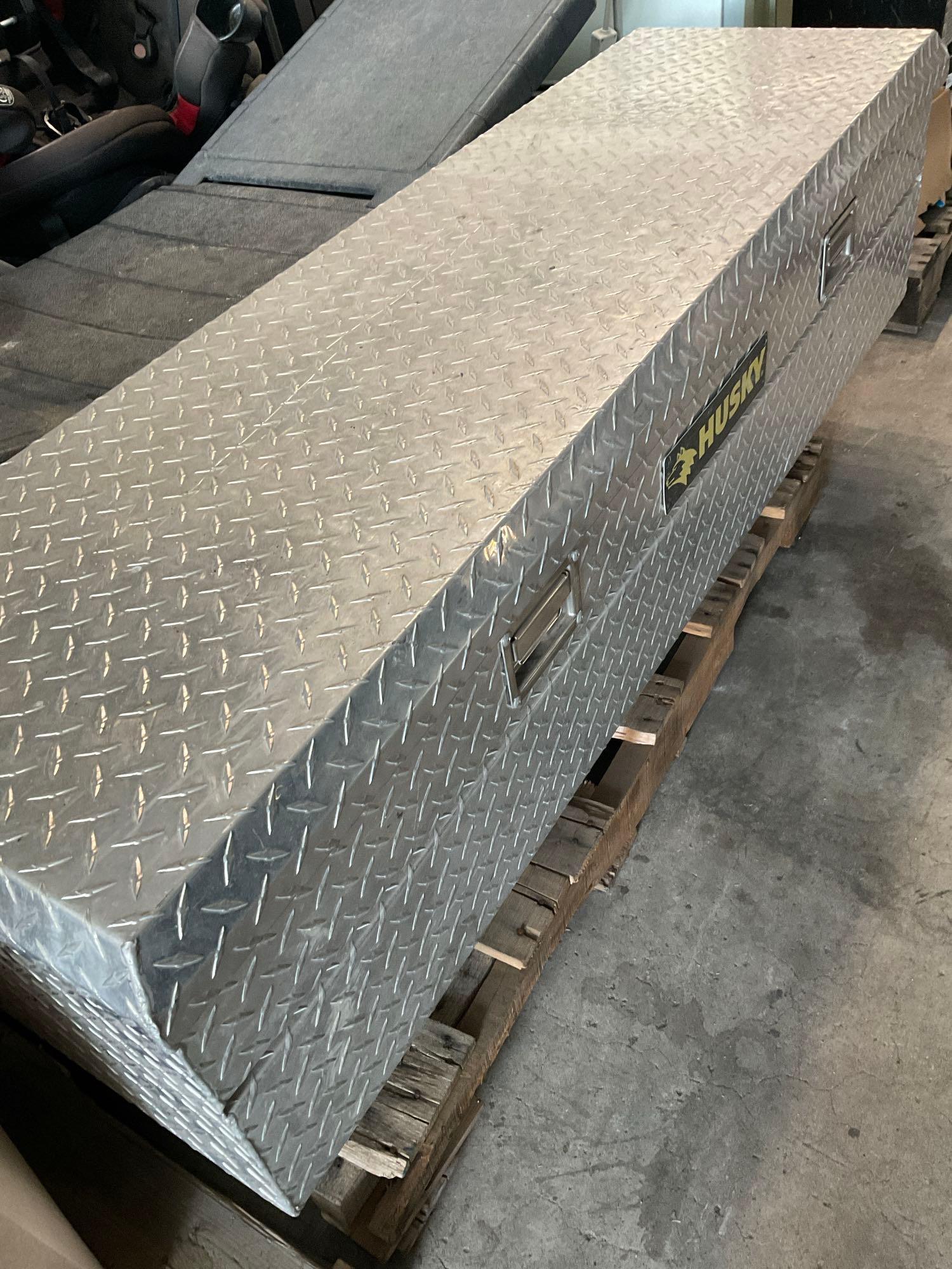 Husky diamond plate, aluminum, cross bed truck tool box 19"x 60" x 20"