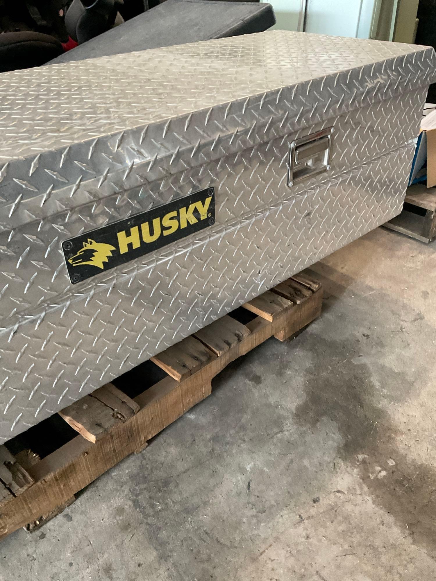 Husky diamond plate, aluminum, cross bed truck tool box 19"x 60" x 20"