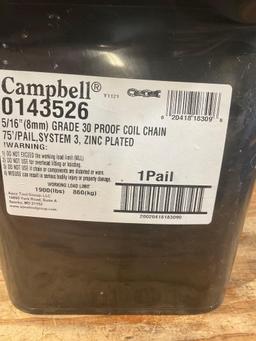 Cambell 5/16" (8mm) , grade 30 proof coil chain, 75' / pail system 3, zinc plated