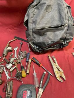 Backpack and assorted tools/ items. Over 30 pieces